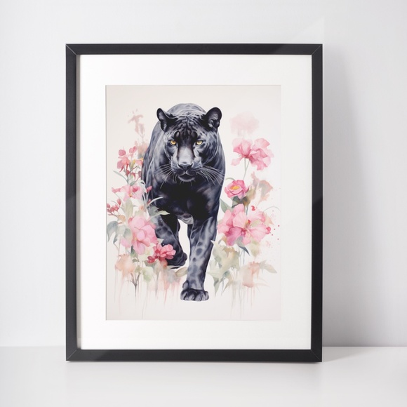 Watercolor Black Jaguar Wall Art Print Unframed - Majestic Jungle Elegance - Picture 2 of 6
